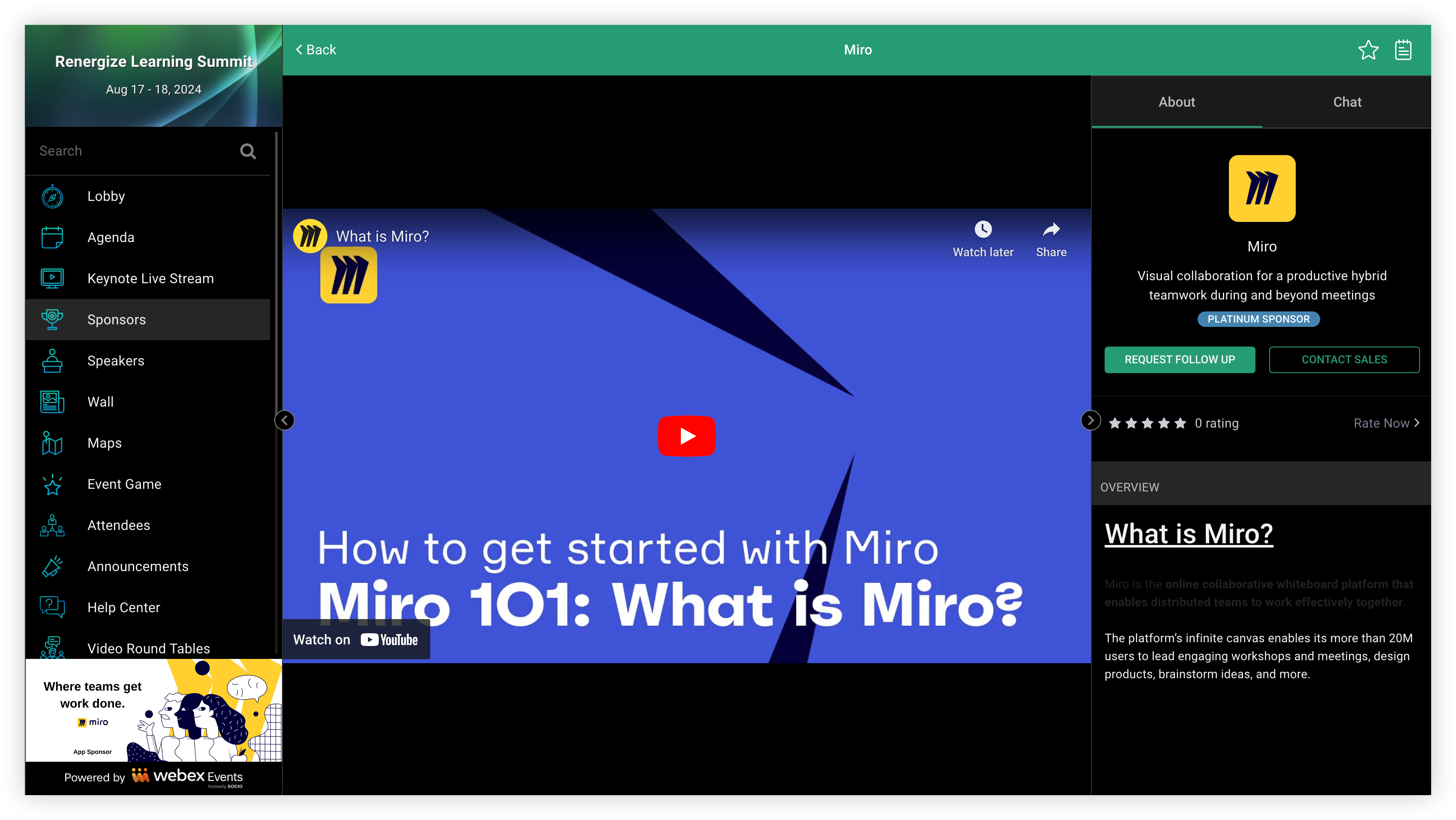 A youtube video embedded in a sponsor profile on the Web App.
