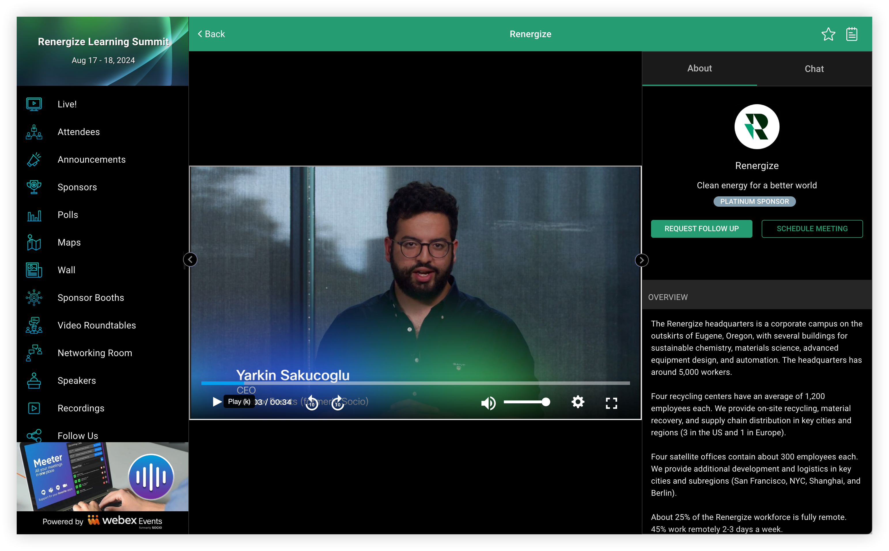 A sponsor profile with video on the Web App.