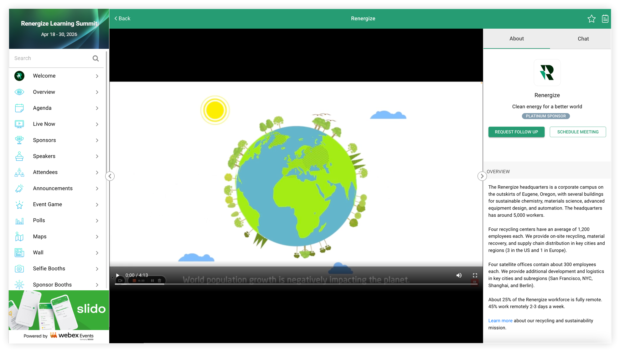 A Sponsor page with embedded video content on the Web App.