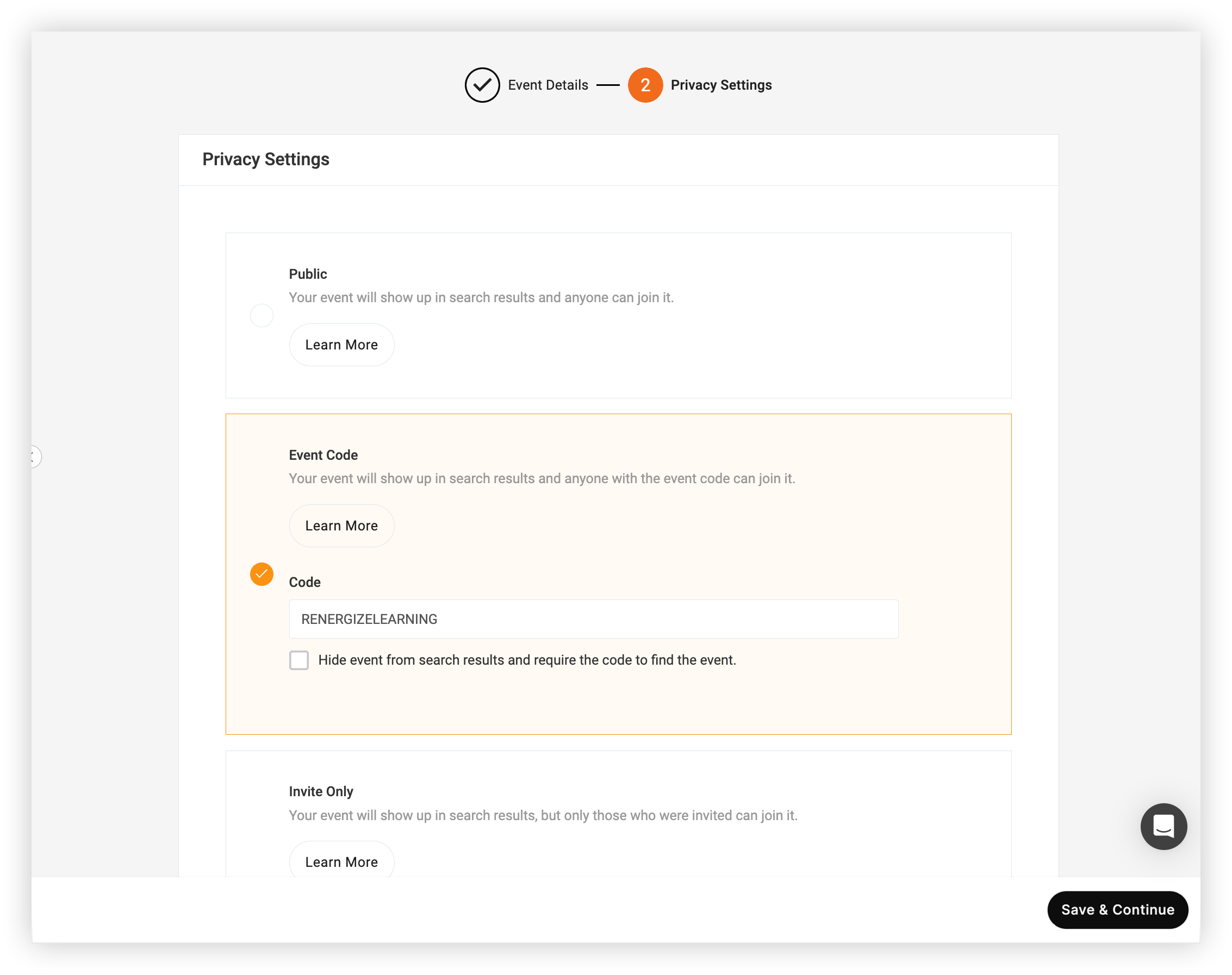 The Privacy Settings page.