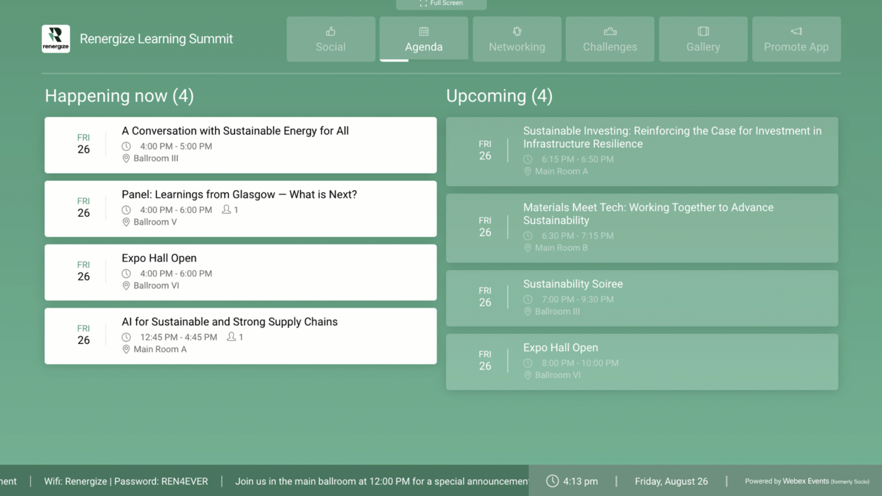 The Agenda feature on a Live Display screen.