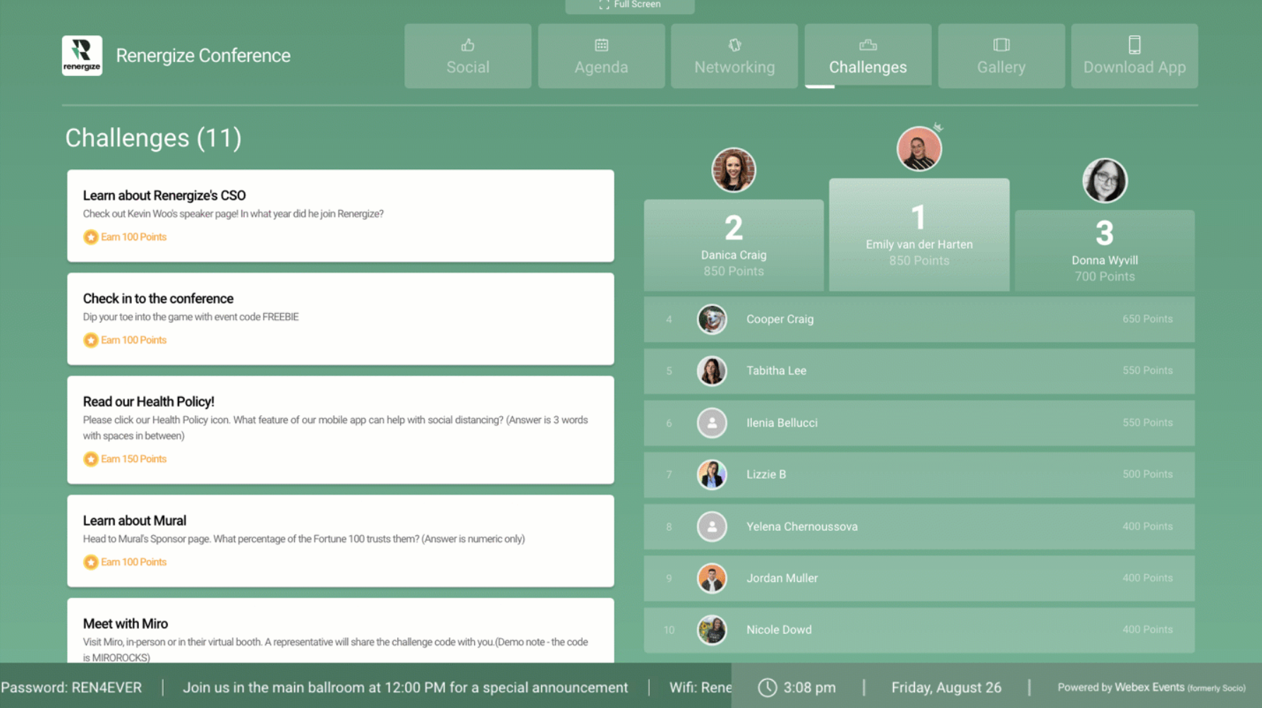 The Challenges feature on a Live Display screen.
