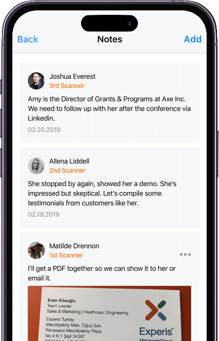 The Notes collaboration tool on the Lead Retrieval App.
