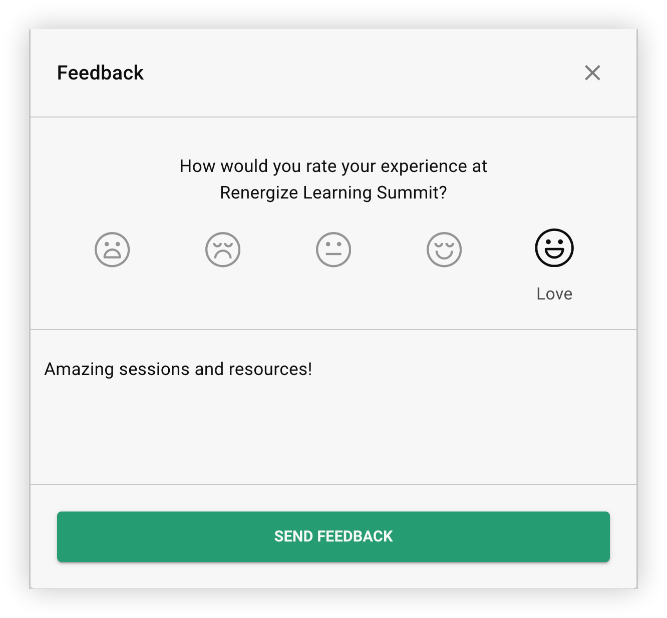 The Feedback modal with the options just described.