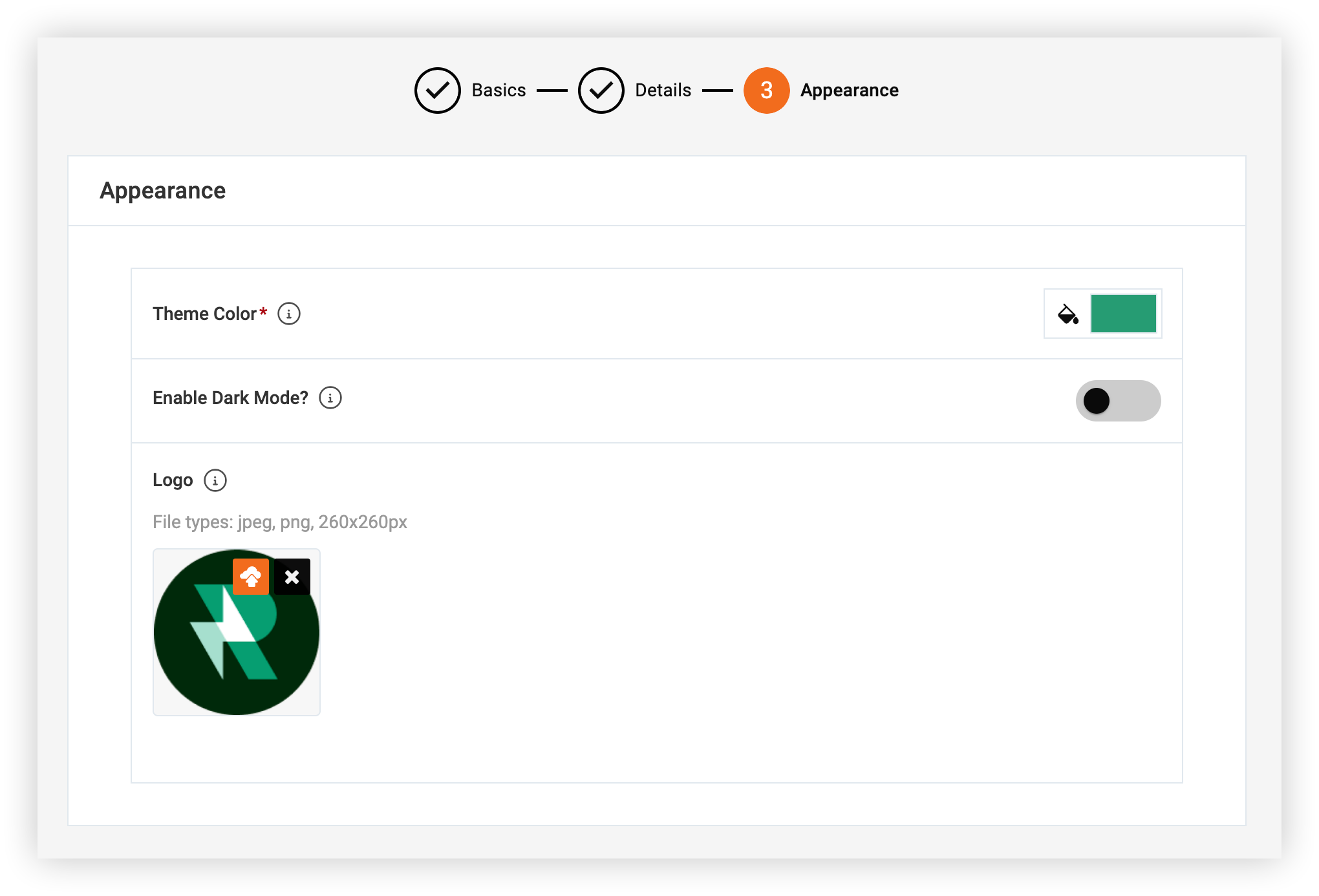 The Appearance page.