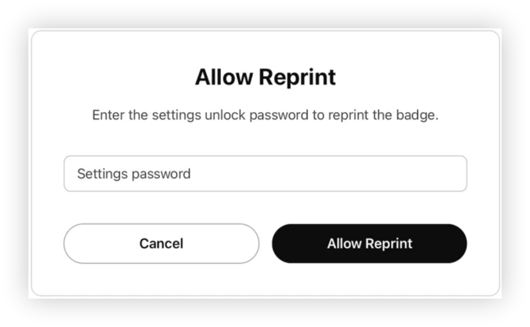The 'Allow Reprint' modal.