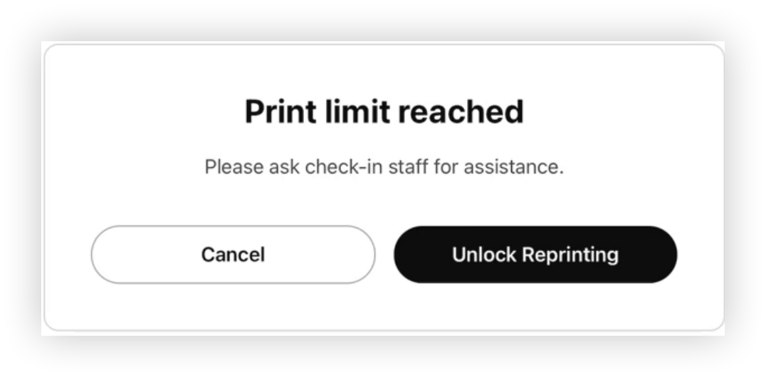 The 'Print limit reached' modal.