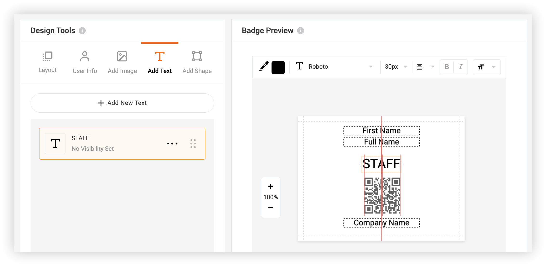 The Badge Design Tools and Badge Preview panels.