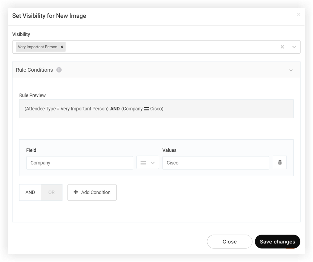 The visibility rule modal.