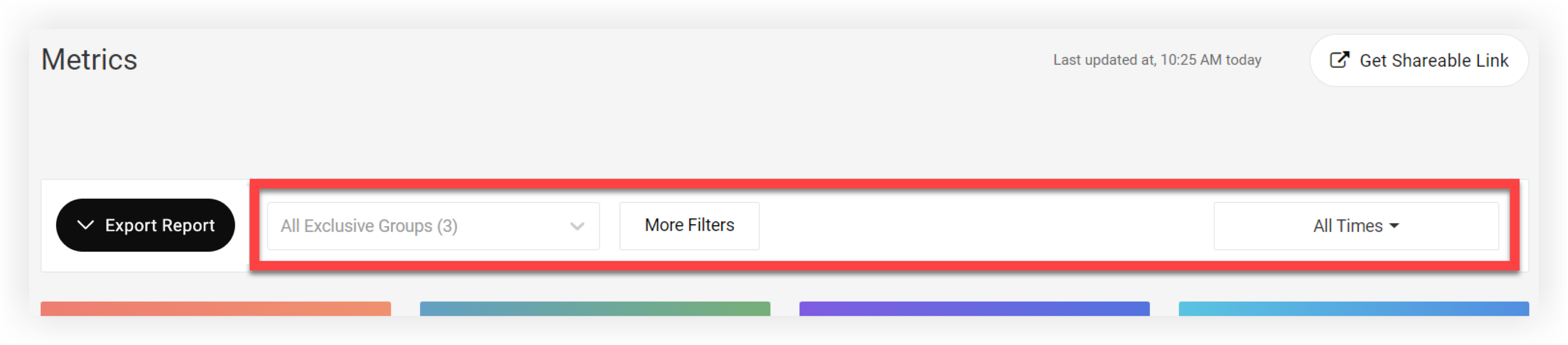 The filters on the Onsite Metrics page.