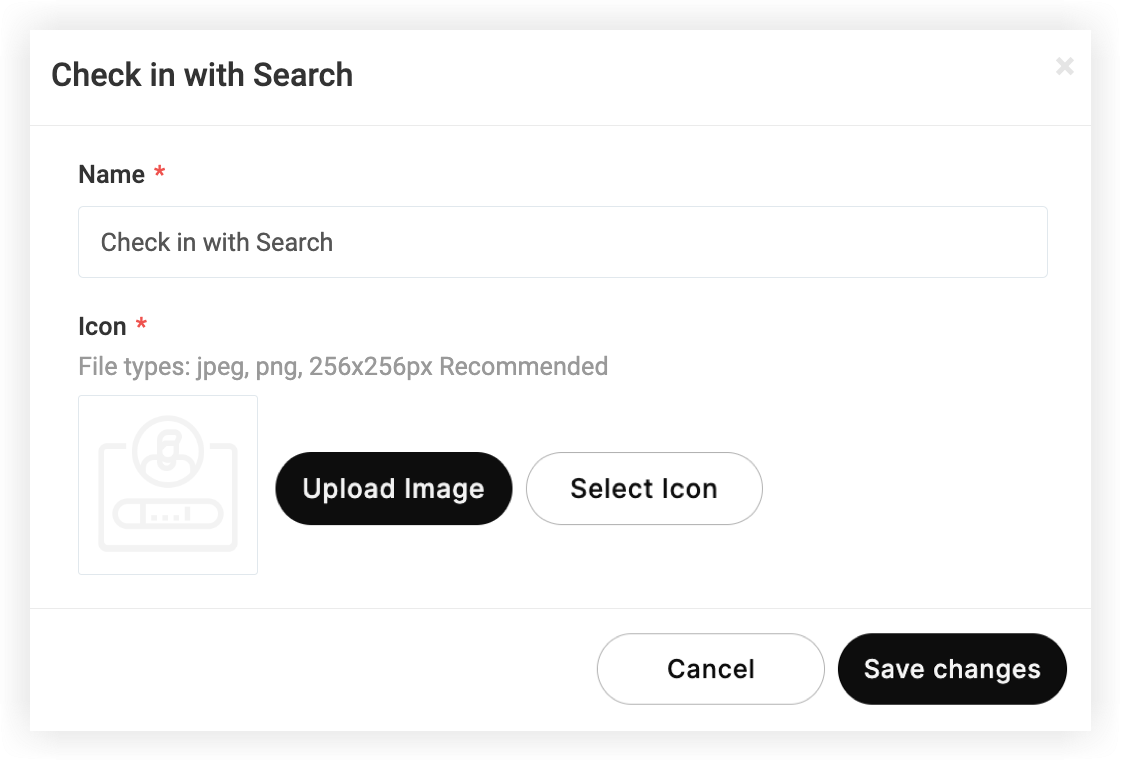The Check in with Search modal.