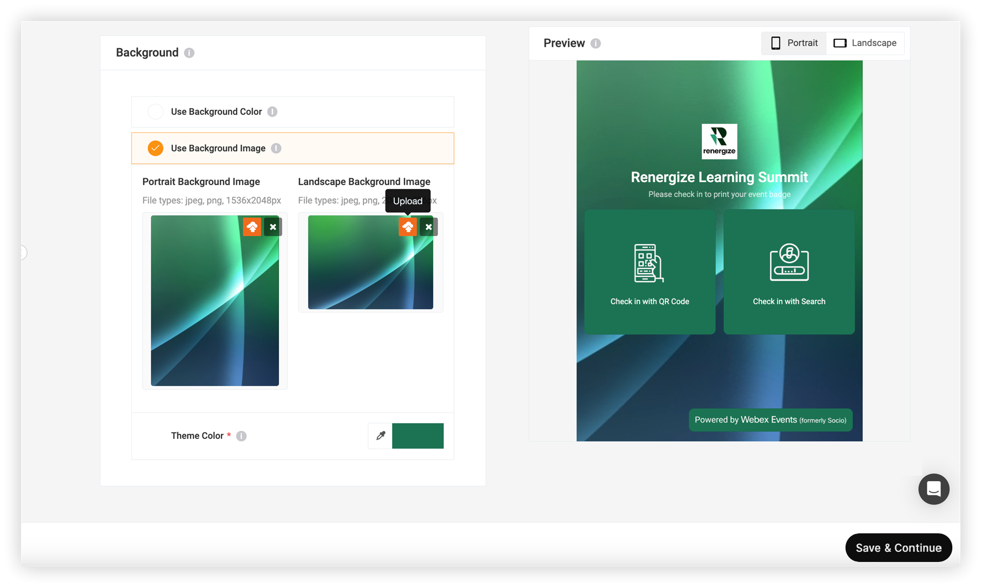 The Background and Preview sections of the Onsite App Appearance page.