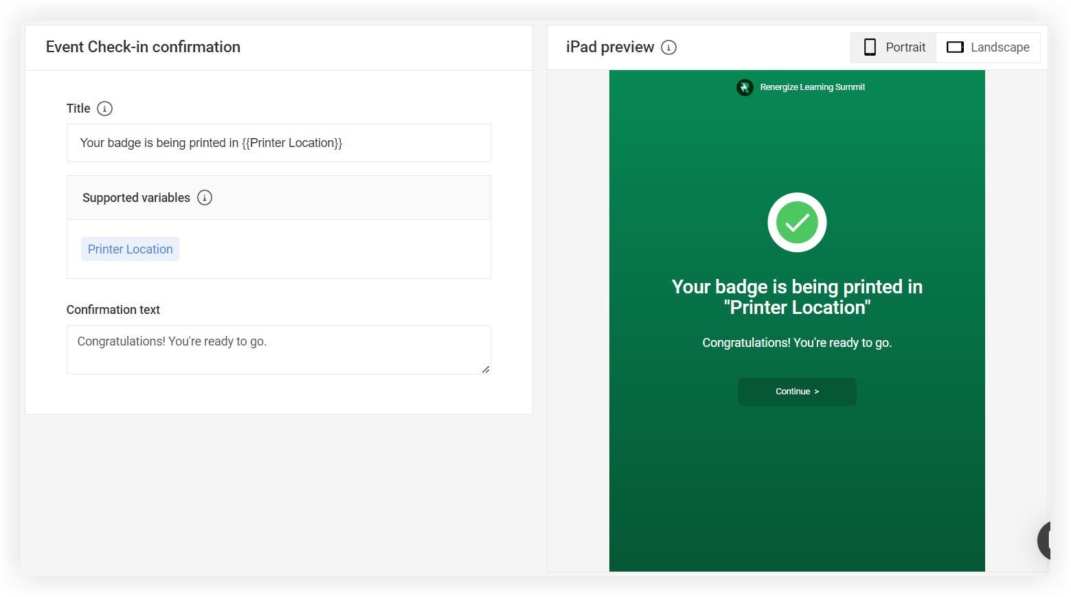 The Confirmation Page of Onsite App settings.