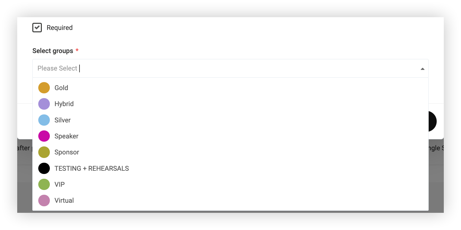 The Select Groups drop-down menu.