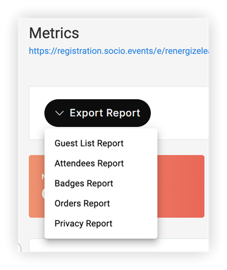 The Export Report button and the menu of report options.