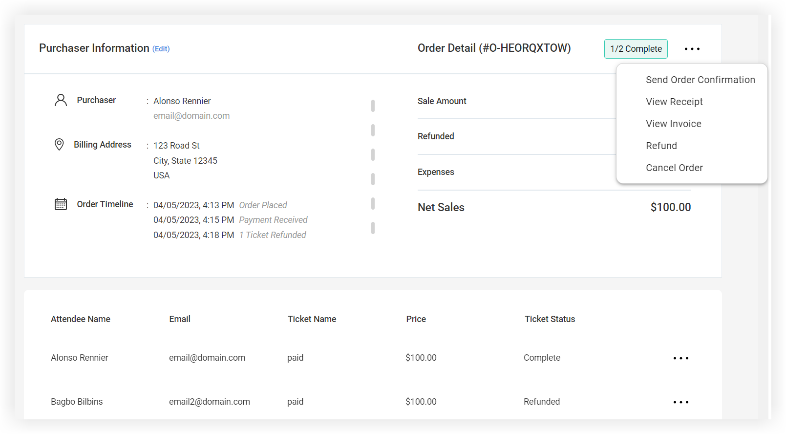 The Order details page for a single order.