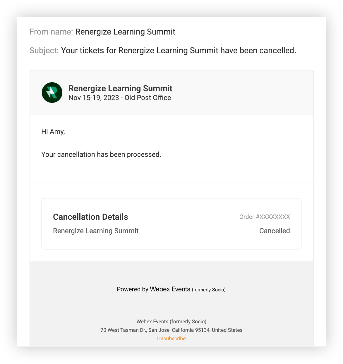 A cancellation email.