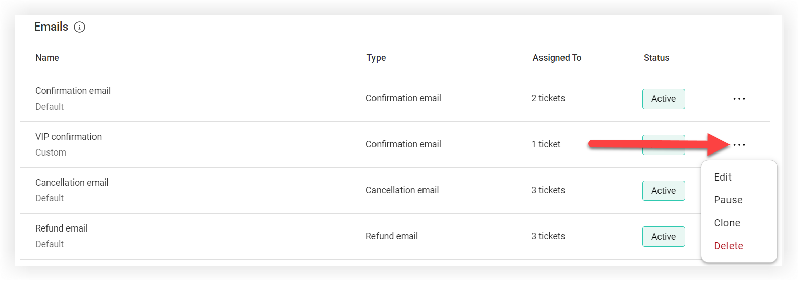 The settings menu expanded for an email.