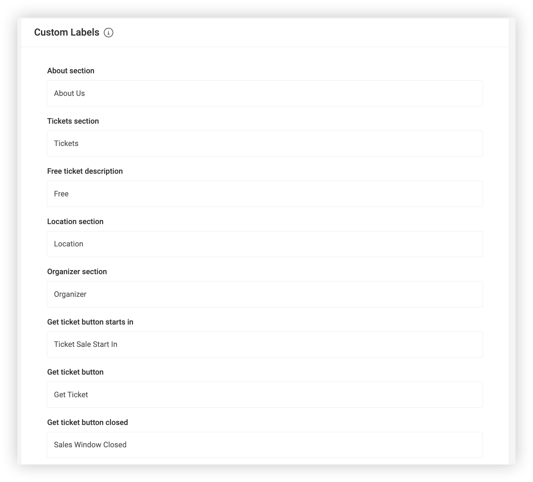 The Custom Labels section of the General Settings page.