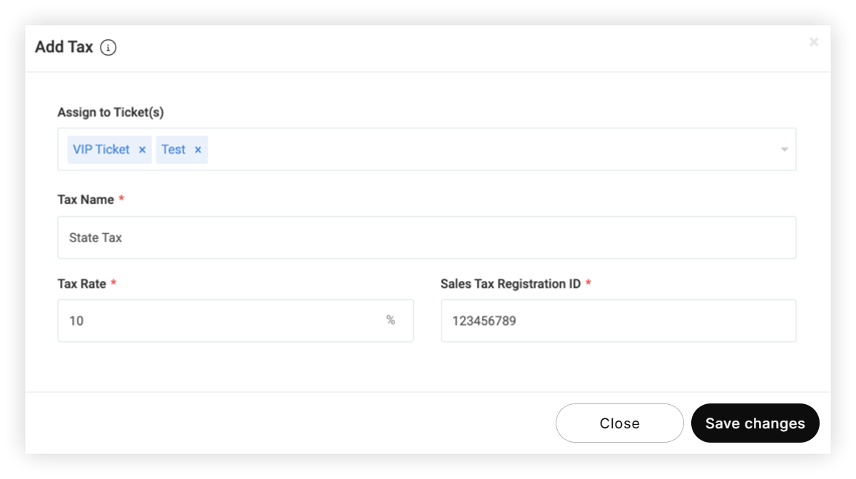 The Add Tax modal.