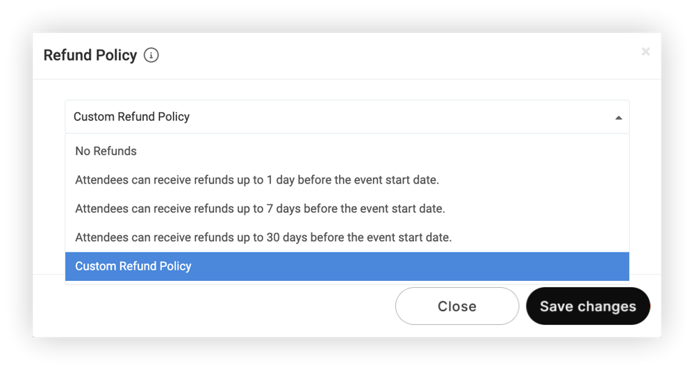 The Refund Policy modal.