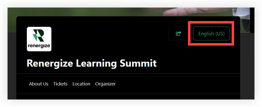 The Language button in Webex Events Registration.