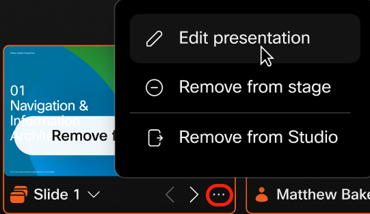 3 options that open when three dot button is clicked on the card