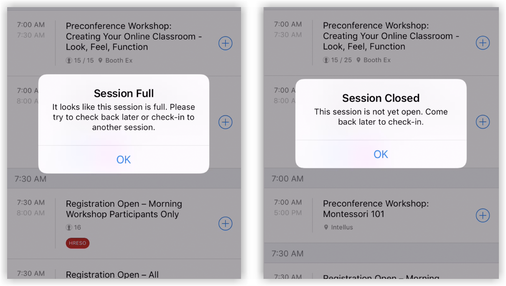 The Sessions Full and Session Closed messages.