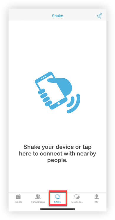 The Shake screen in a Mobile App. It says,