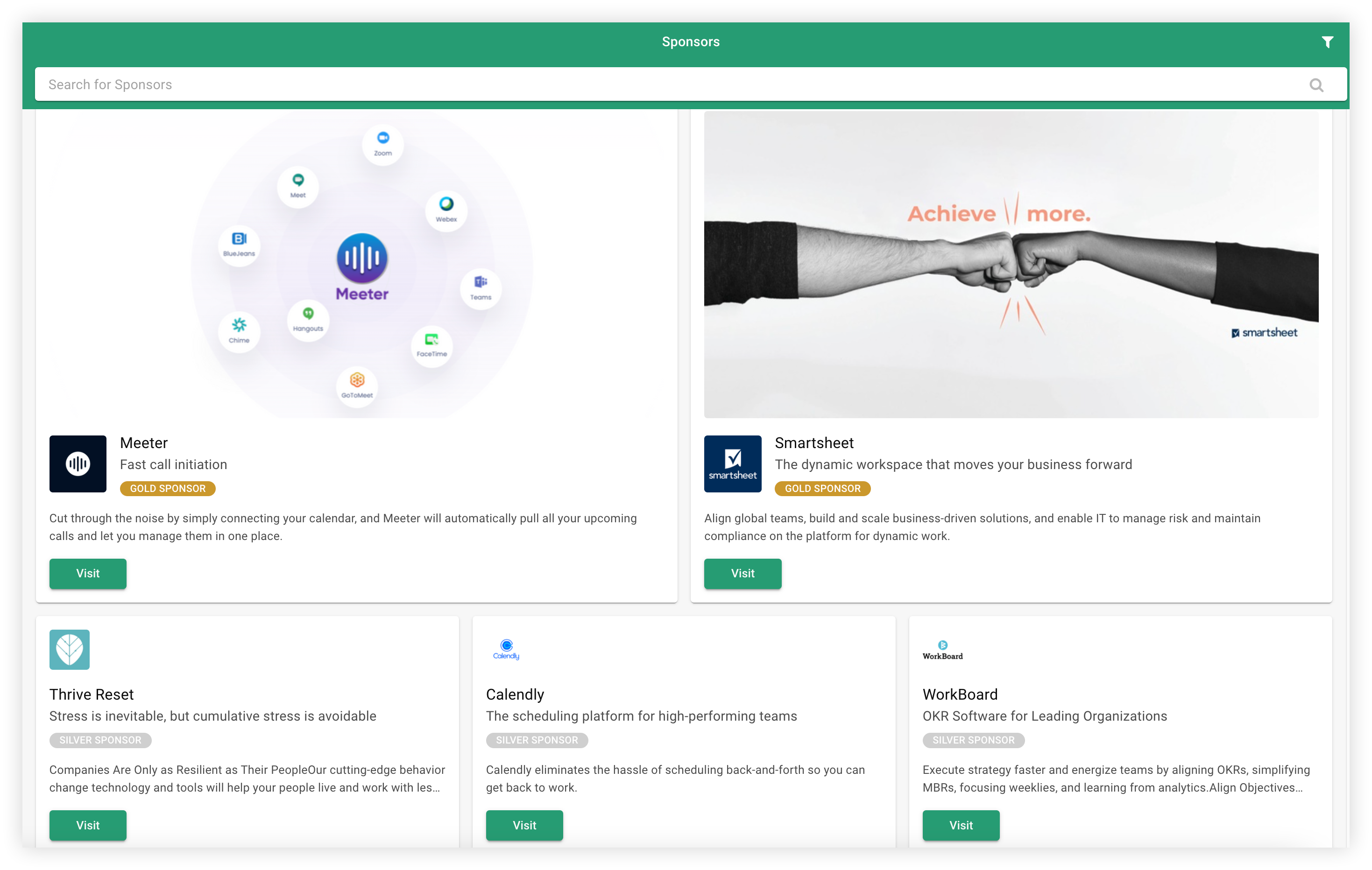 Medium and Small Sponsor booths on the Sponsor feature page in the Web App.