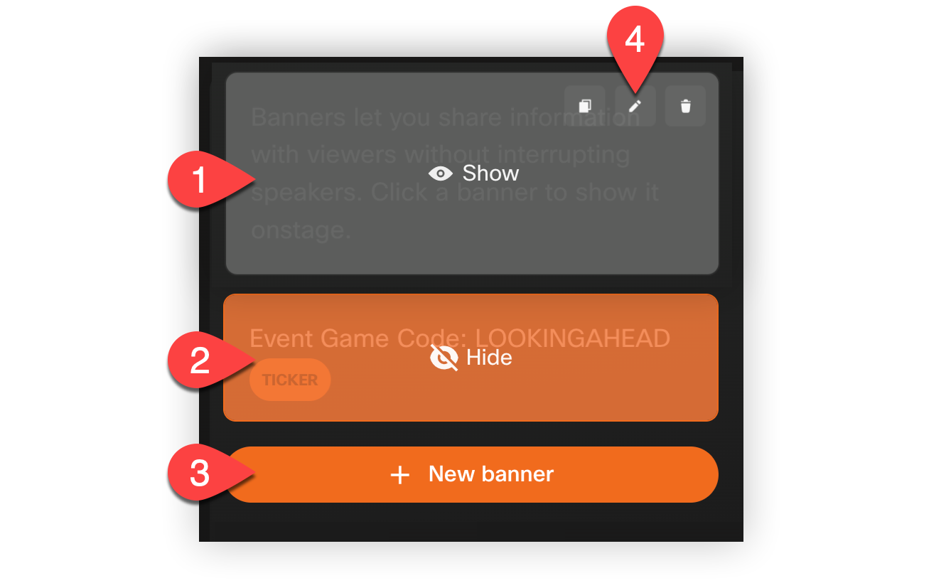 Showing and hiding a banner and the New Banner button.