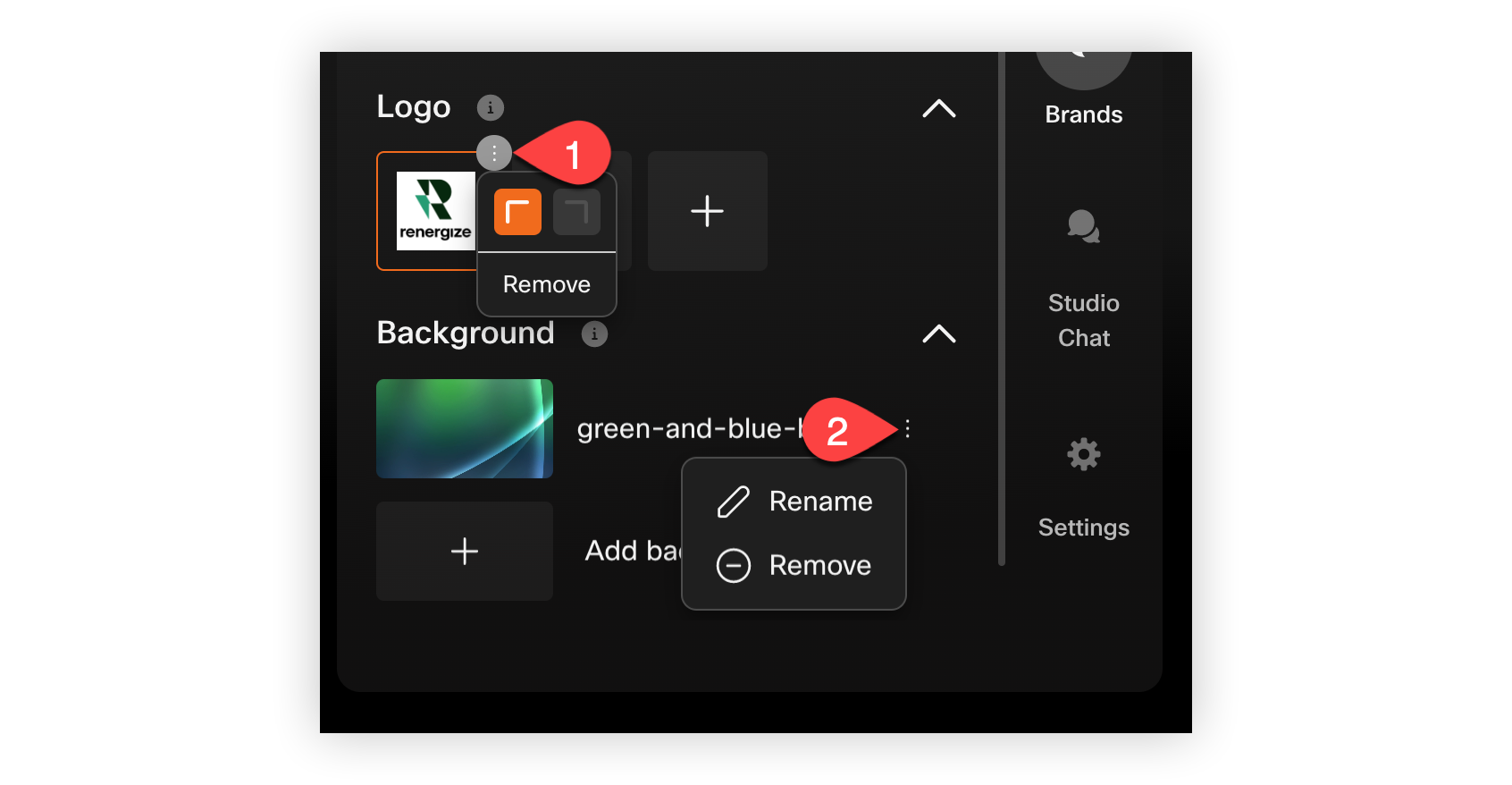 Showing and hiding a background on the Brands tab.