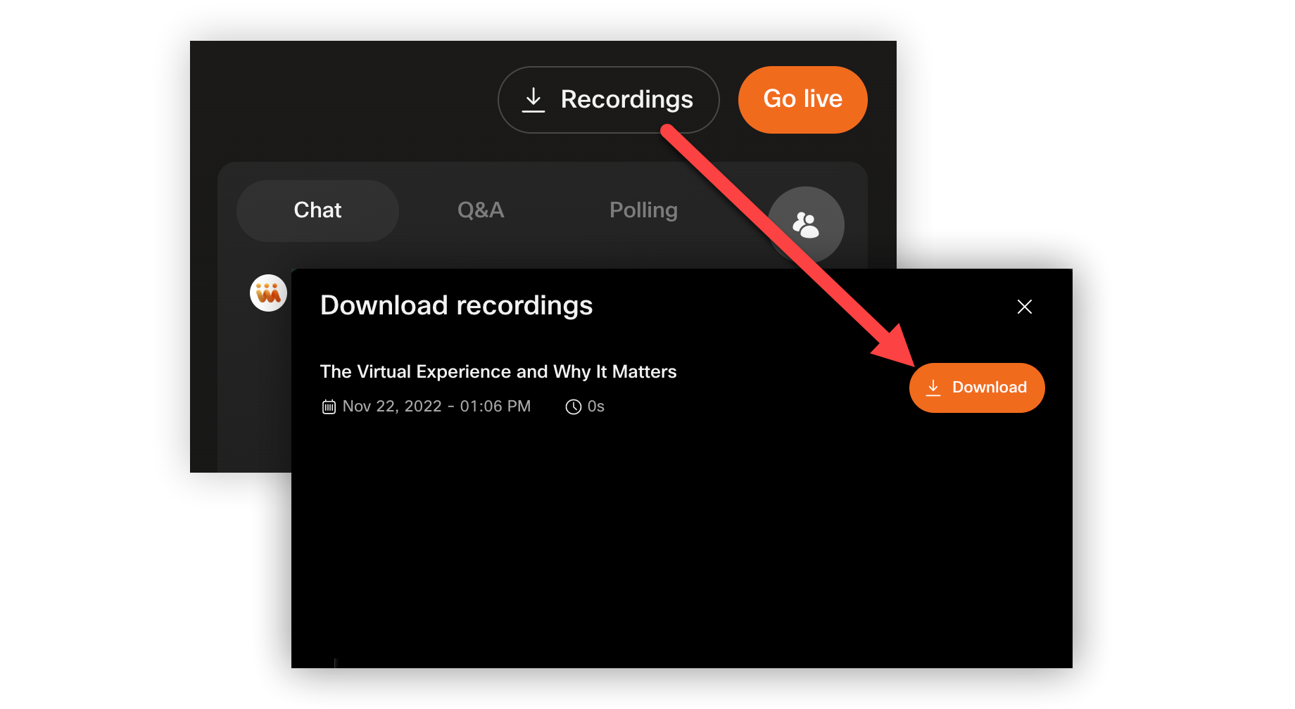 The 'Download recordings' modal.