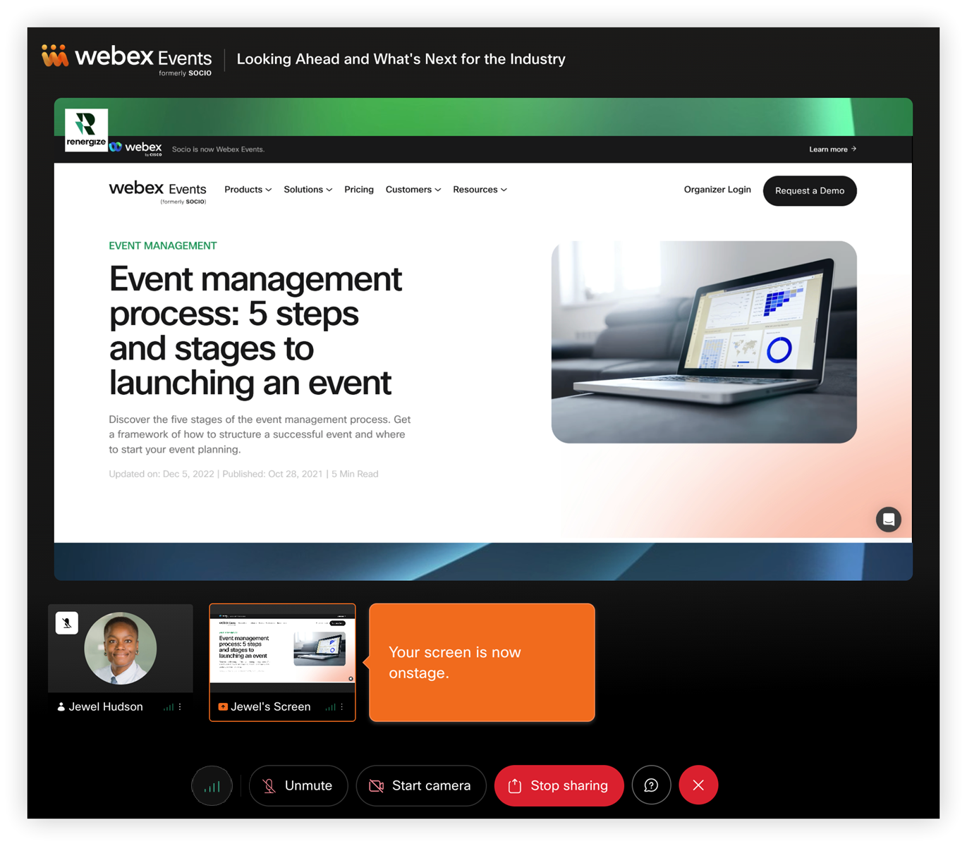 A screen share displaying on stage in a Studio live stream.