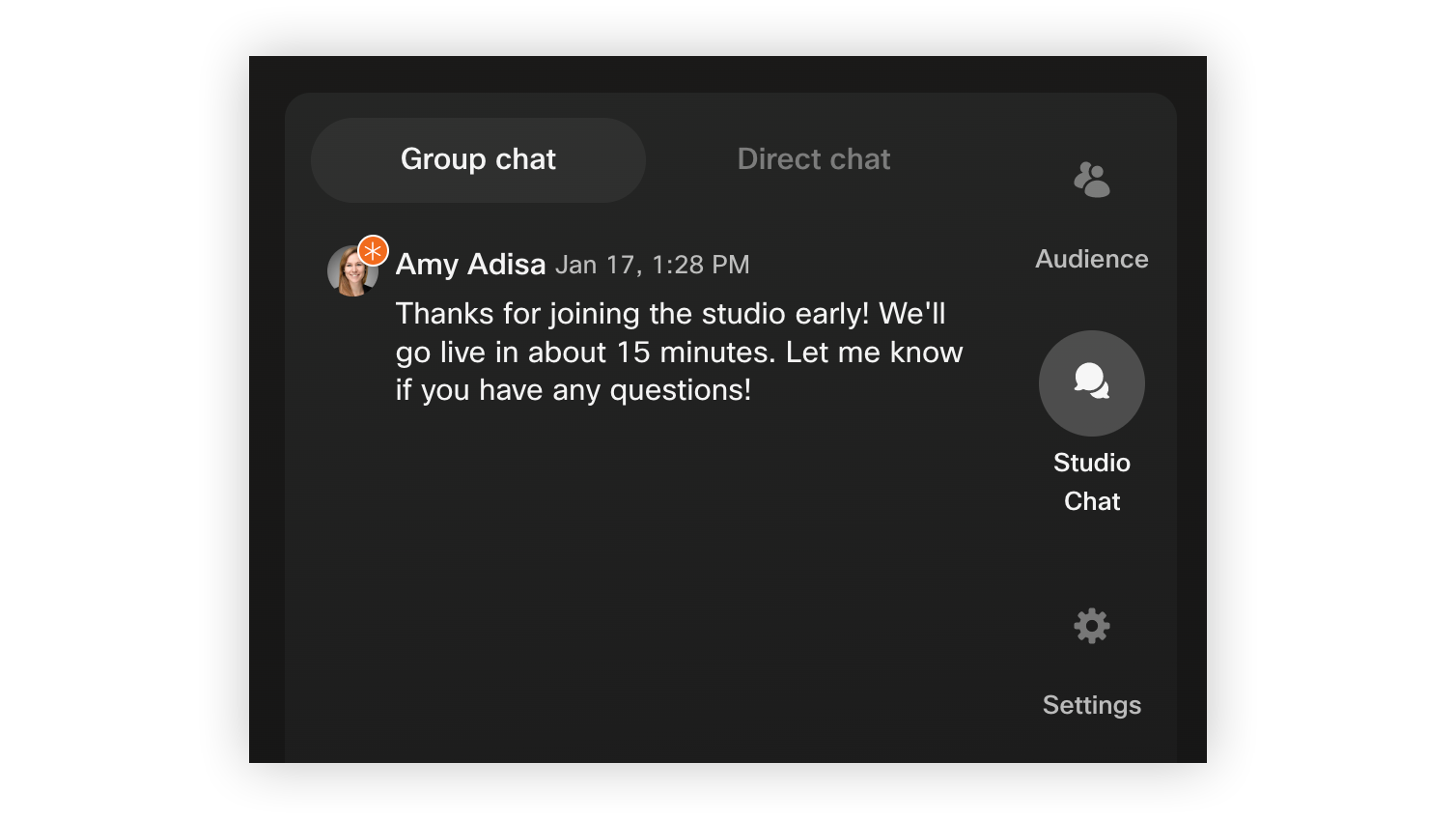 The Group chat tab in the Studio Chat panel.