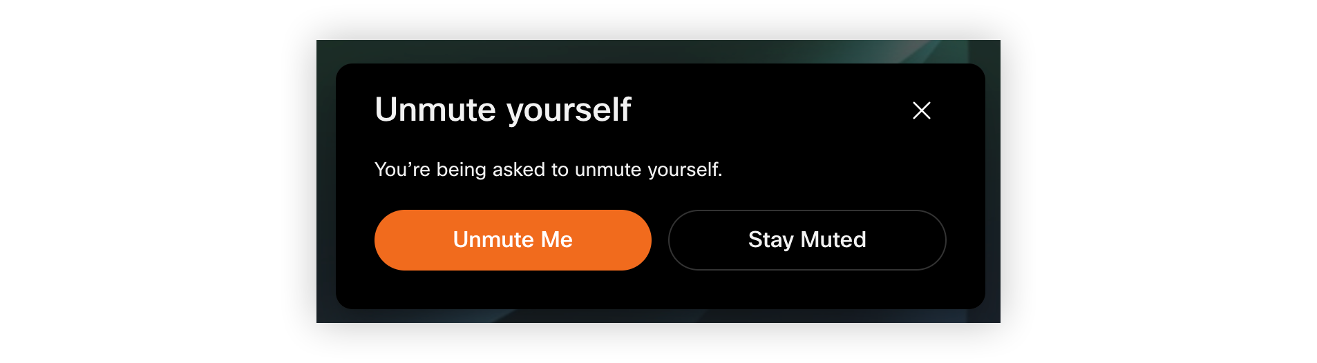 The 'Unmute yourself' prompt that appears when a producer requests to unmute a speaker's mic.