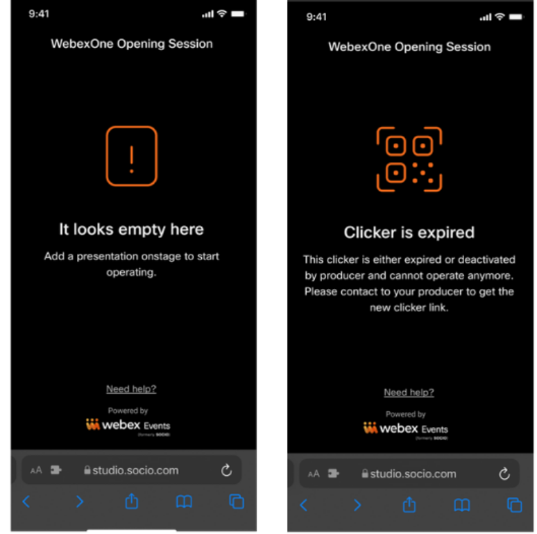 Clicker page when the Clicker is disabled or there is no presentation onstage