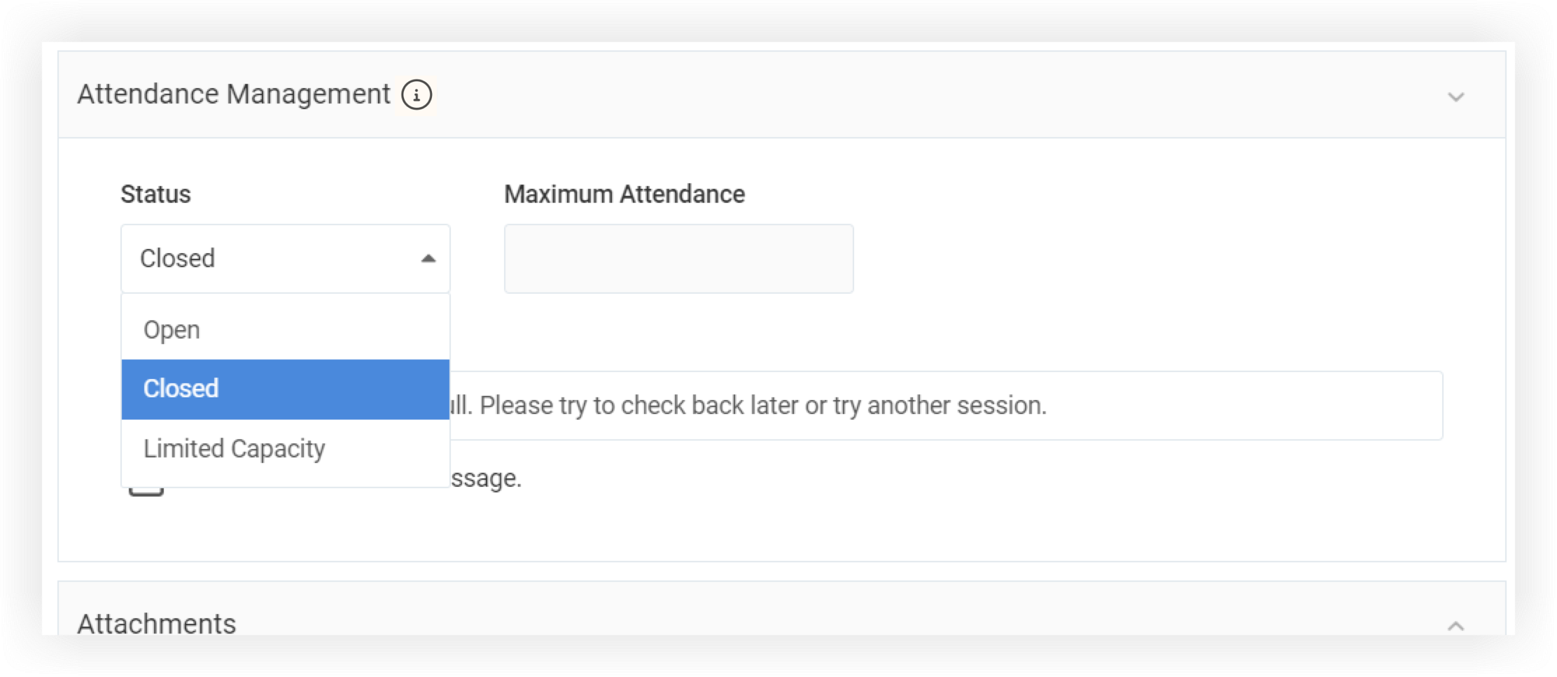 The Attendance Management section of an Agenda session.