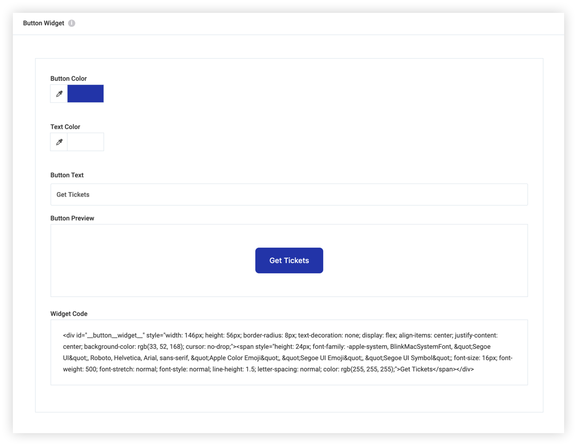 Screenshot showing the Button Widget portion of the Widgets page.