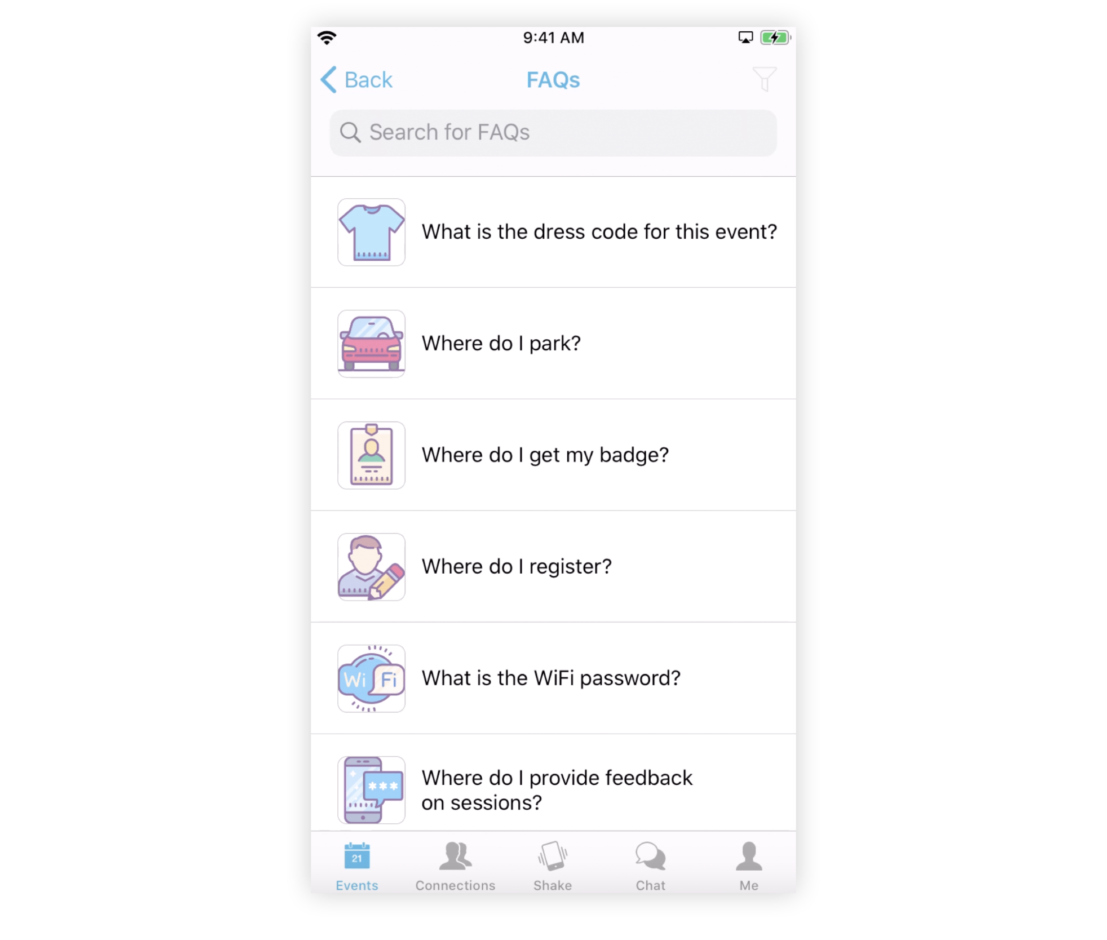 An FAQ feature in the Mobile App.