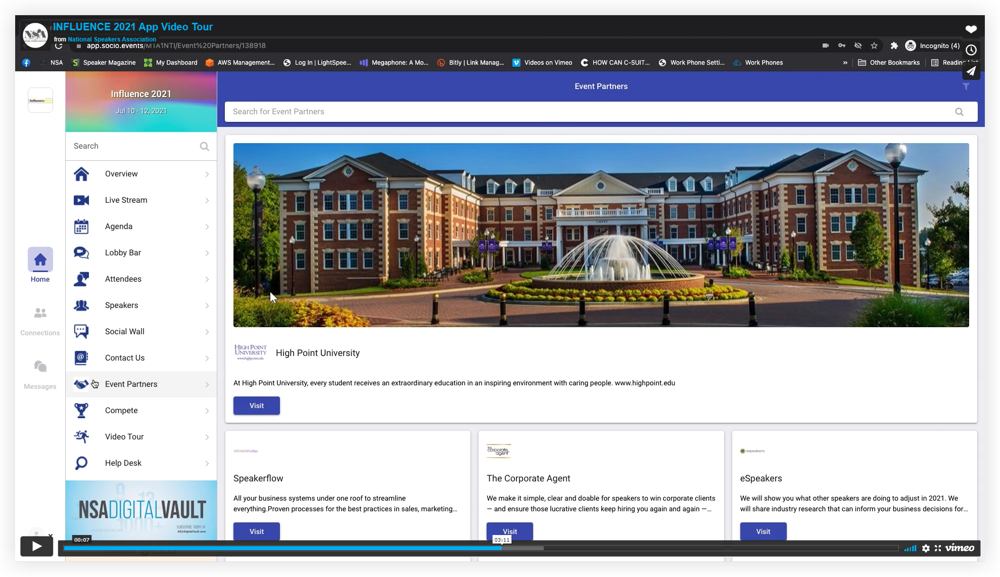 Still showing an Event Partners feature from a video tour.