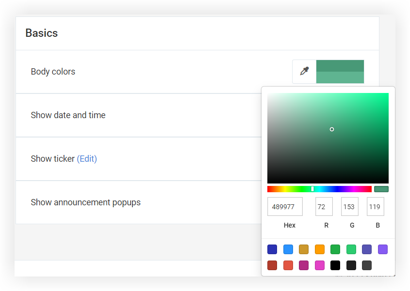 The Basics section of the Manage page.