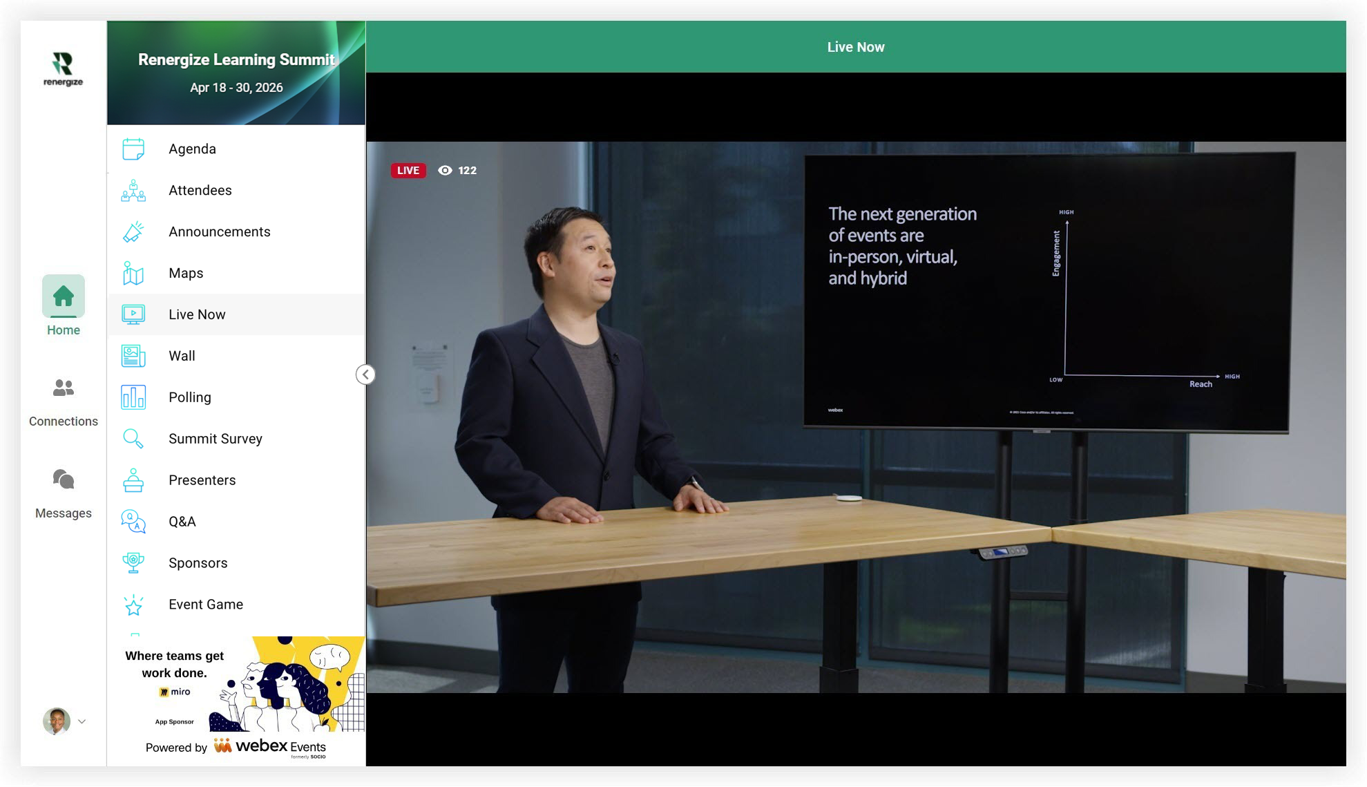 An active live stream in the Web App.