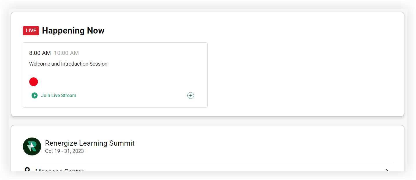 The Happening Now module in the Lobby on the Web App.