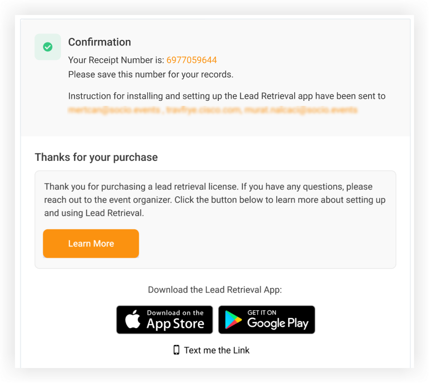 The Confirmation page after submitting payment.
