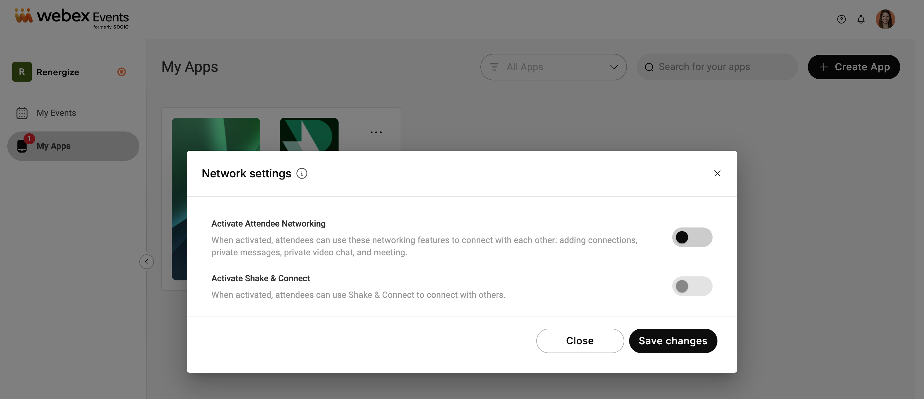 In the Networking settings module, you can toggle off Attendee Networking plus the Shake & Connect feature, or only Shake & Connect.