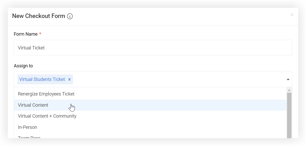The Assign to field in the New Checkout Form modal.