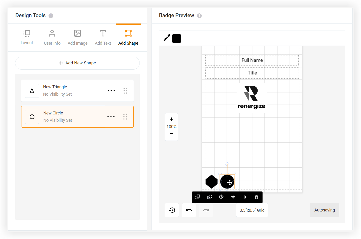 The Add Shape tab of the Design Tools. A hexagon shape has been added.