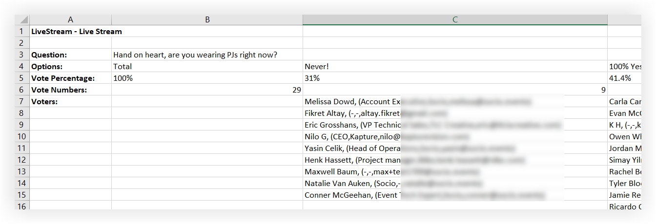 A Polling sheet open in Excel with the items listed above visible.