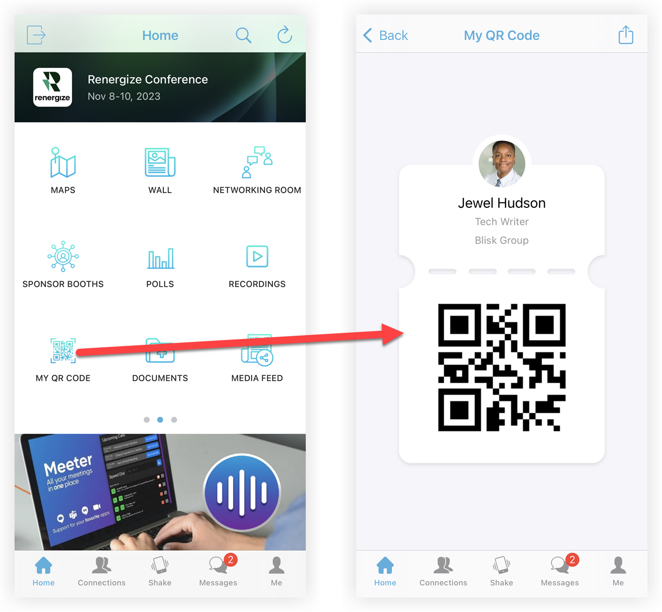 The My QR Code feature on a mobile device.